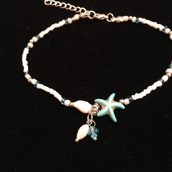 8” starfish, shell and beaded ankle bracelet - Picture 2 of 3